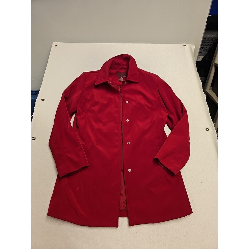 Merona Womens Red Mid Length Trench Coat Zip Snap Front Jacket M